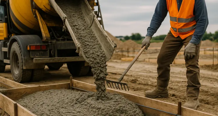 a concrete truck pouring cement on a concrete form from Mr. Concrete Construction San Antonio in Boerne, TX - Boerne TX