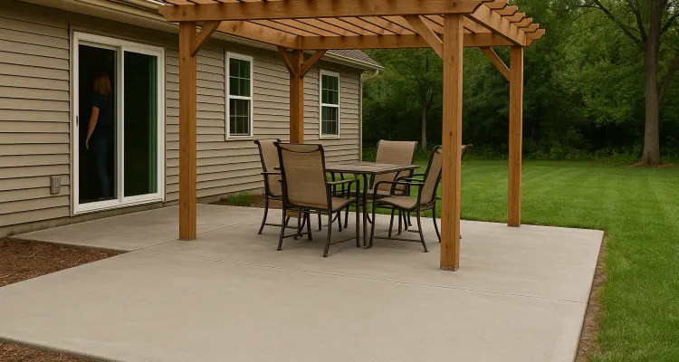 a concrete patio with a pergola from Mr. Concrete Construction San Antonio in Bulverde, TX - Bulverde TX