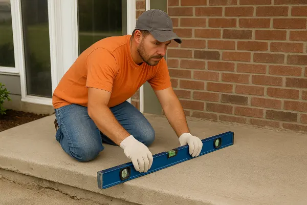 a male worker leveling a concrete slab porch from Mr. Concrete Construction San Antonio in Bulverde, TX - Bulverde TX a male worker leveling a concrete slab porch from Mr. Concrete Construction San Antonio in Bulverde, TX - Bulverde TX
