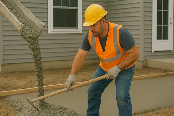 a man spreading the cement that a truck is pouring on the ground from Mr. Concrete Construction San Antonio in Cibolo, TX - Cibolo TX a man spreading the cement that a truck is pouring on the ground from Mr. Concrete Construction San Antonio in Cibolo, TX - Cibolo TX