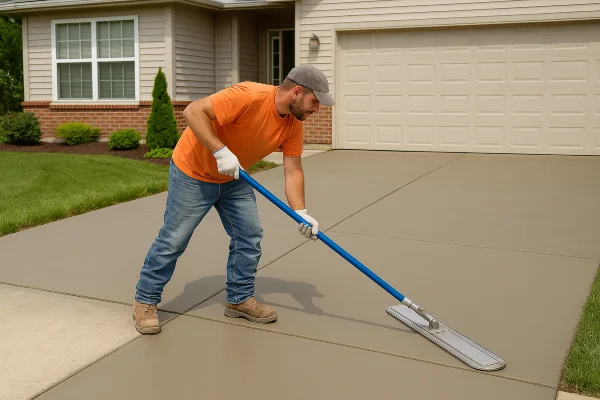 a male worker finishing a concrete driveway from Mr. Concrete Construction San Antonio in San Antonio, TX Concrete Contractor near me