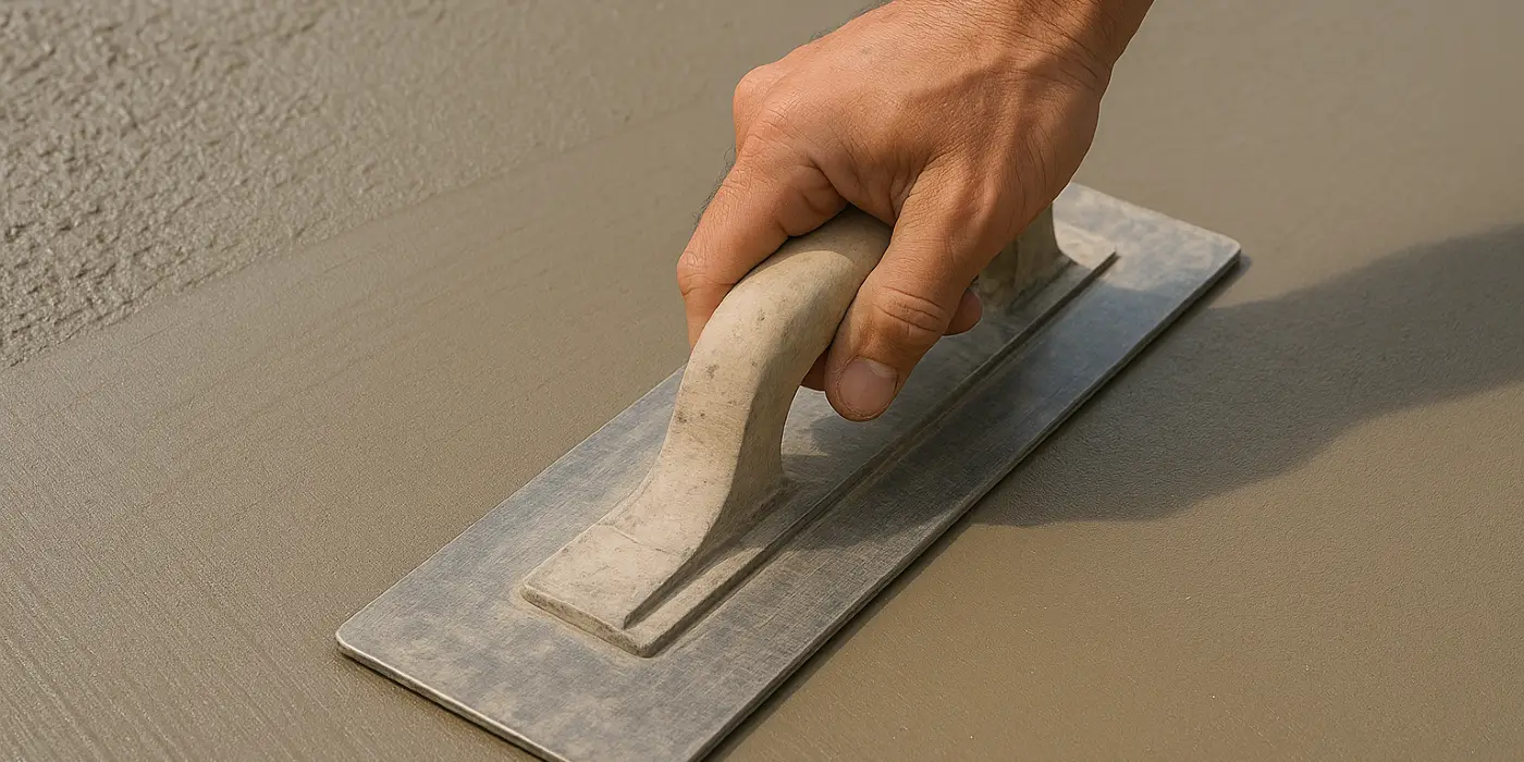 a hand trowel being used on a fresh cement slab to smooth it from Mr. Concrete Construction San Antonio in San Antonio, TX - Concrete Cutting Services a hand trowel being used on a fresh cement slab to smooth it from Mr. Concrete Construction San Antonio in San Antonio, TX - Concrete Cutting Services