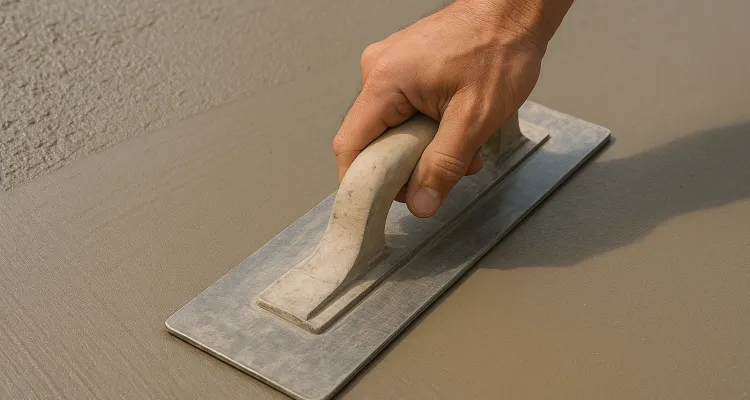 a hand trowel being used on a fresh cement slab to smooth it from Mr. Concrete Construction San Antonio in San Antonio, TX - Concrete Cutting Services