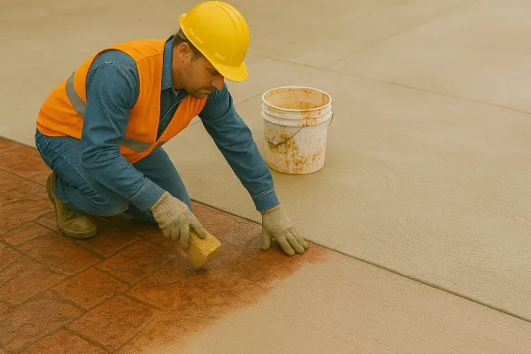 a male worker working on a concrete stamped project from Mr. Concrete Construction San Antonio in San Antonio, TX - Concrete slab for new sheds a male worker working on a concrete stamped project from Mr. Concrete Construction San Antonio in San Antonio, TX - Concrete slab for new sheds