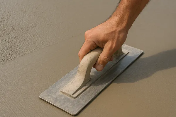 a hand trowel being used on a fresh cement slab from Mr. Concrete Construction San Antonio in San Antonio, TX - Garage Concrete Floors a hand trowel being used on a fresh cement slab from Mr. Concrete Construction San Antonio in San Antonio, TX - Garage Concrete Floors
