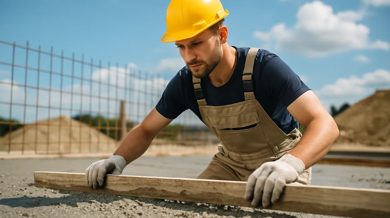 a male concrete worker spreading fresh cement on rebared ground from Mr. Concrete Construction San Antonio in Helotes, TX - Helotes TX