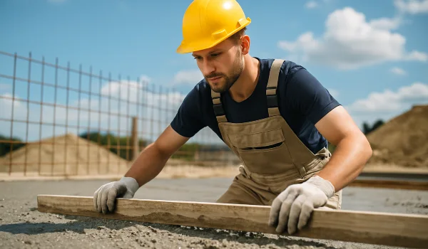 a male concrete worker spreading fresh cement on rebared ground from Mr. Concrete Construction San Antonio in San Antonio, TX - Sidewalk Repair